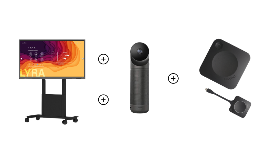 Bundle: LYRA Touch Board 65 Zoll inkl. Kamera, Barco ClickShare & Fahrgestell f&uuml;r Konferenzraum